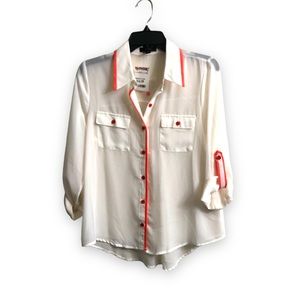 Mine Sheer White and Pink Button Down Shirt